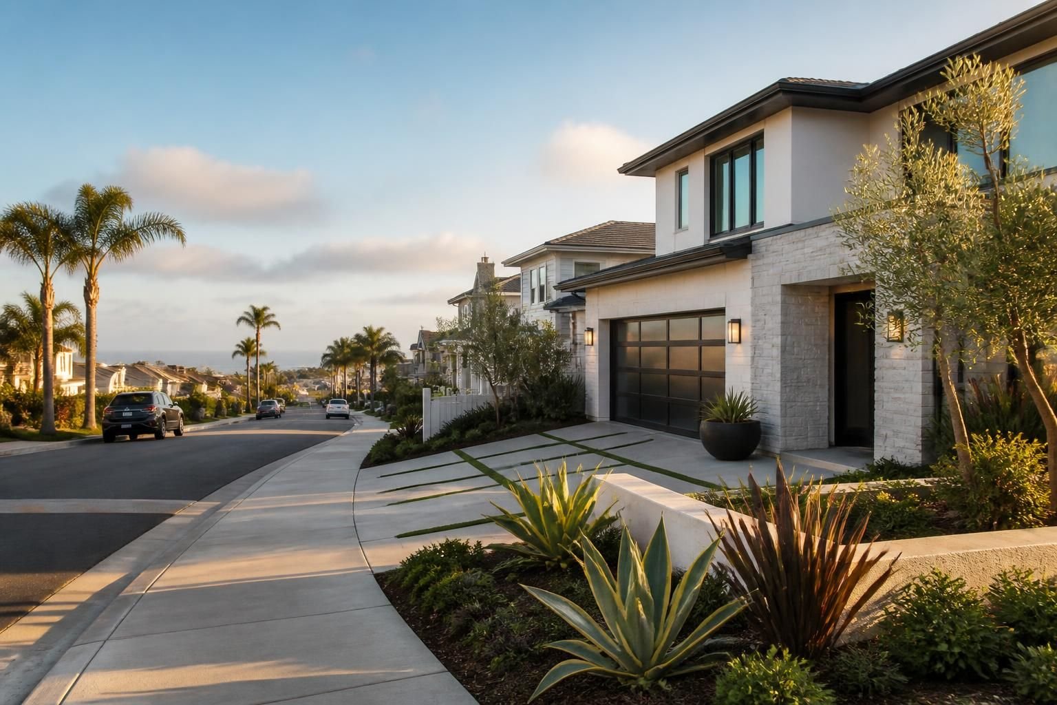Modern neighborhood scene in Carlsbad, California.