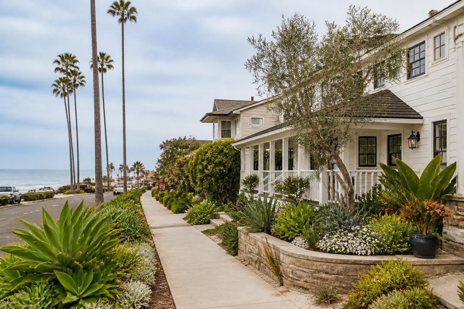 Bright coastal homes in Encinitas, California.