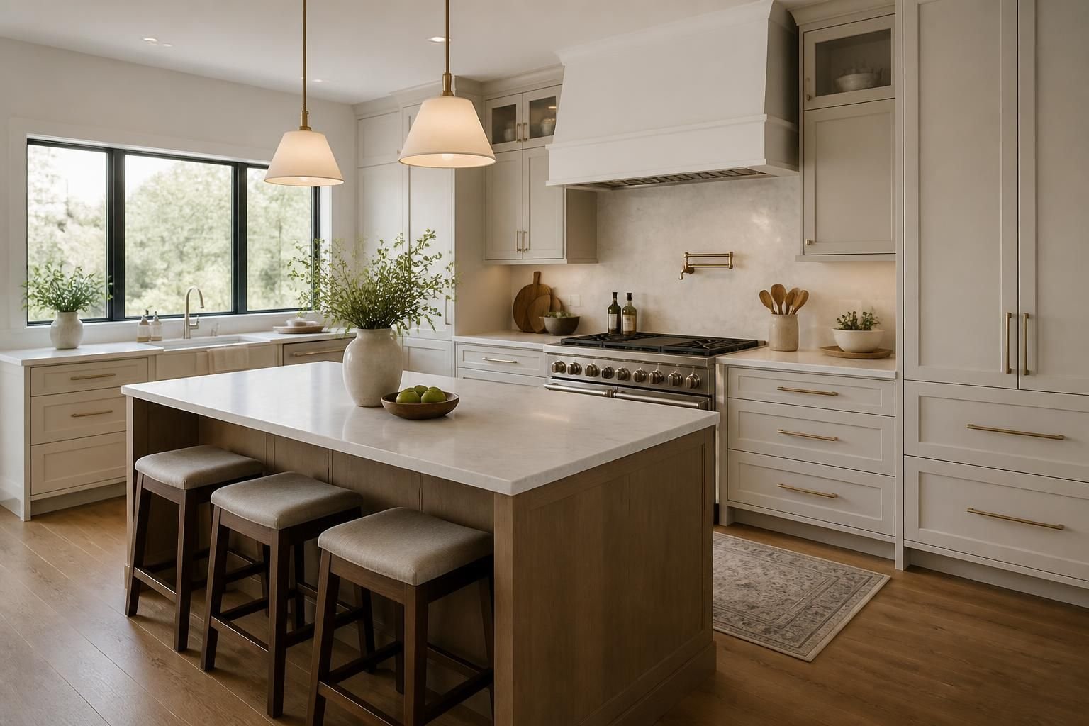 Modern kitchen layout with cabinetry and island planning.