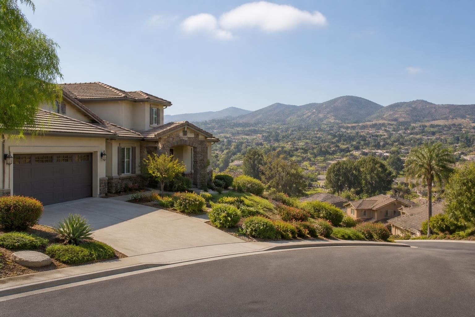 Well-kept hillside homes in San Marcos, California.